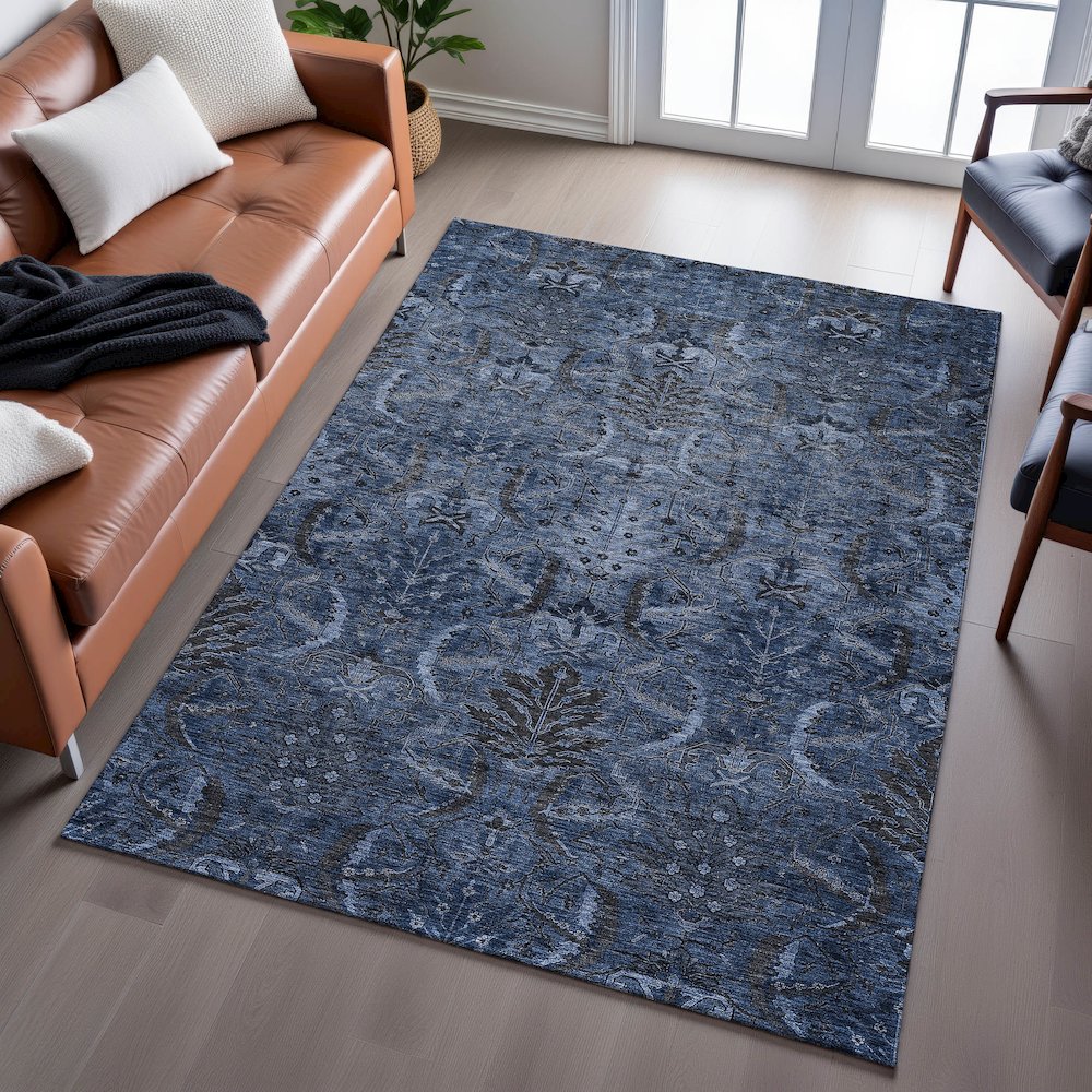 Premium Machine Washable Mayfield AMF1082 Navy 2'6" x 3'10" Rug. Picture 6