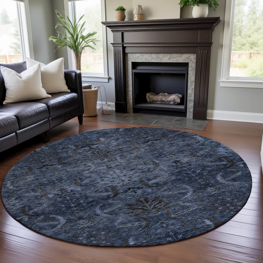 Premium Machine Washable Mayfield AMF1082 Navy 8' x 8' Round Rug. Picture 5
