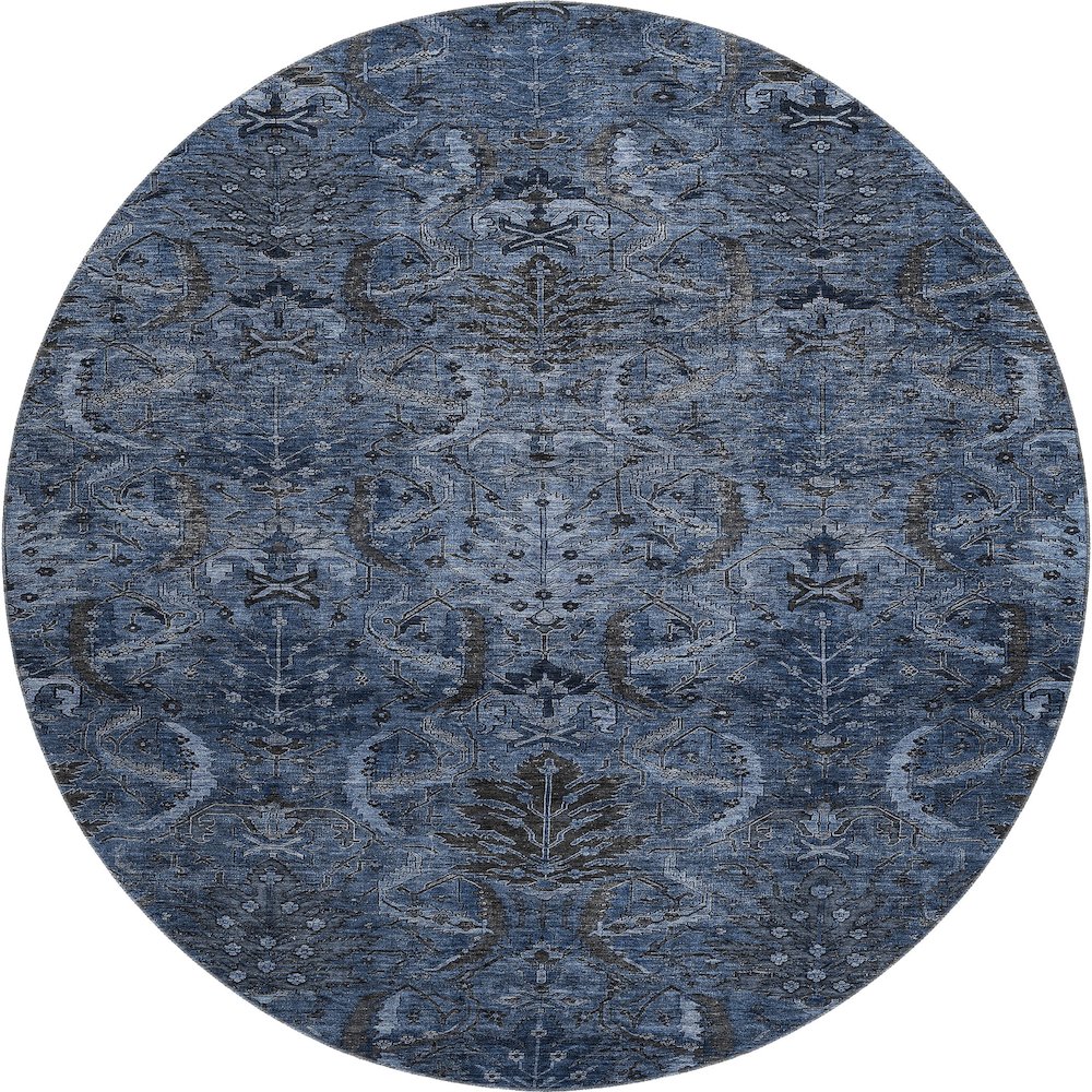 Premium Machine Washable Mayfield AMF1082 Navy 8' x 8' Round Rug. Picture 1