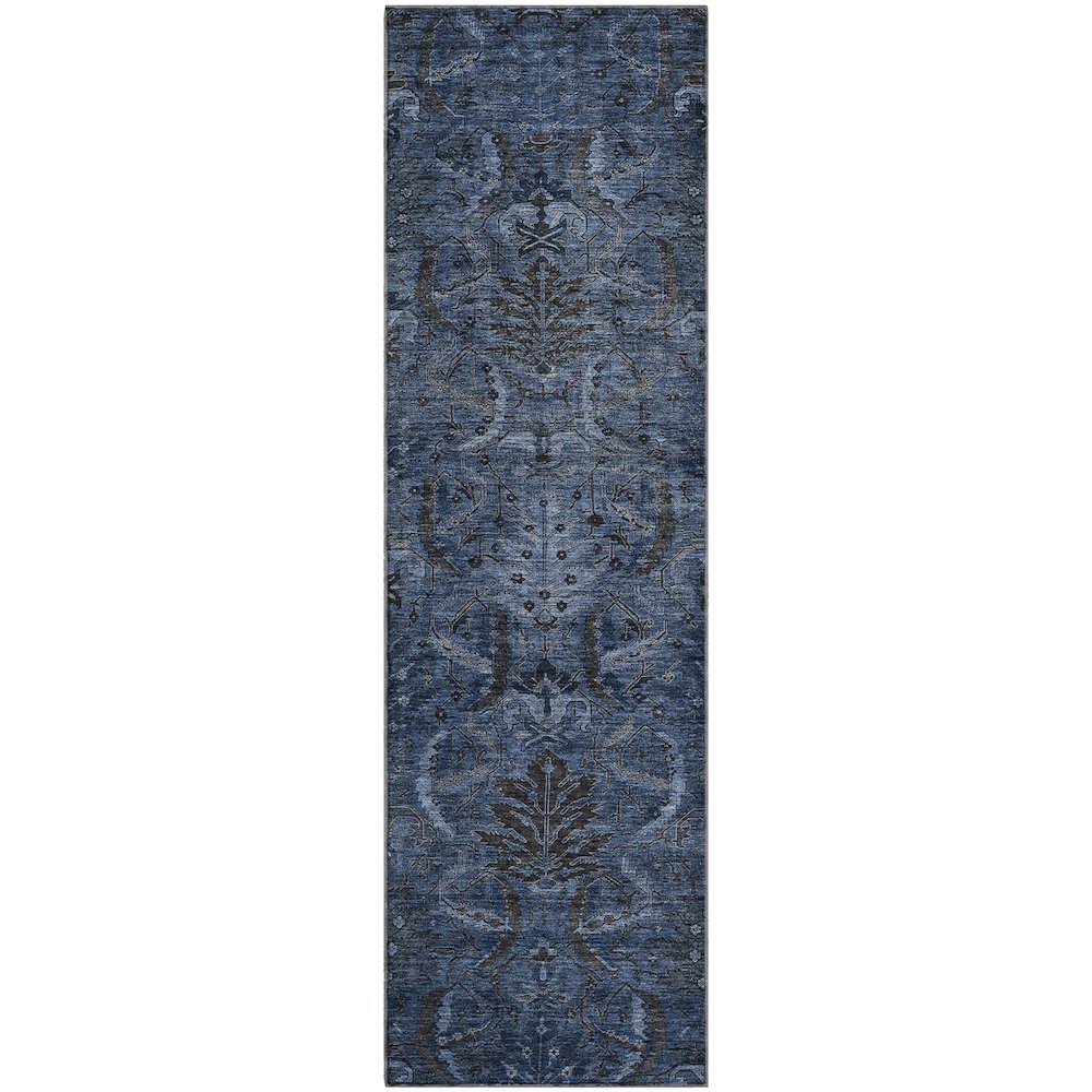 Premium Machine Washable Mayfield AMF1082 Navy 2'3" x 7'6" Runner Rug. Picture 1