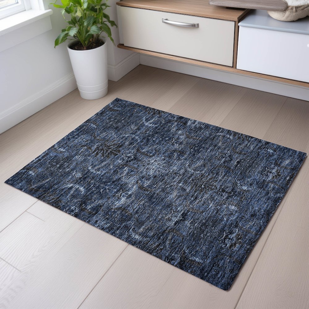Premium Machine Washable Mayfield AMF1082 Navy 1'8" x 2'6" Rug. Picture 5