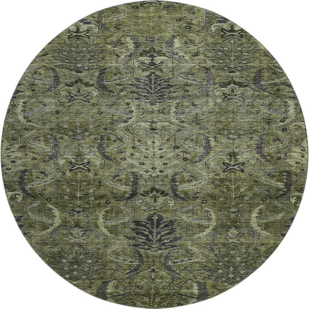 Premium Machine Washable Mayfield AMF1082 Olive 8' x 8' Round Rug. Picture 1