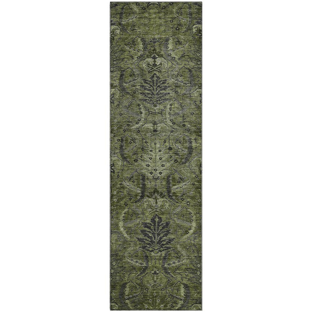 Premium Machine Washable Mayfield AMF1082 Olive 2'3" x 7'6" Runner Rug. Picture 1