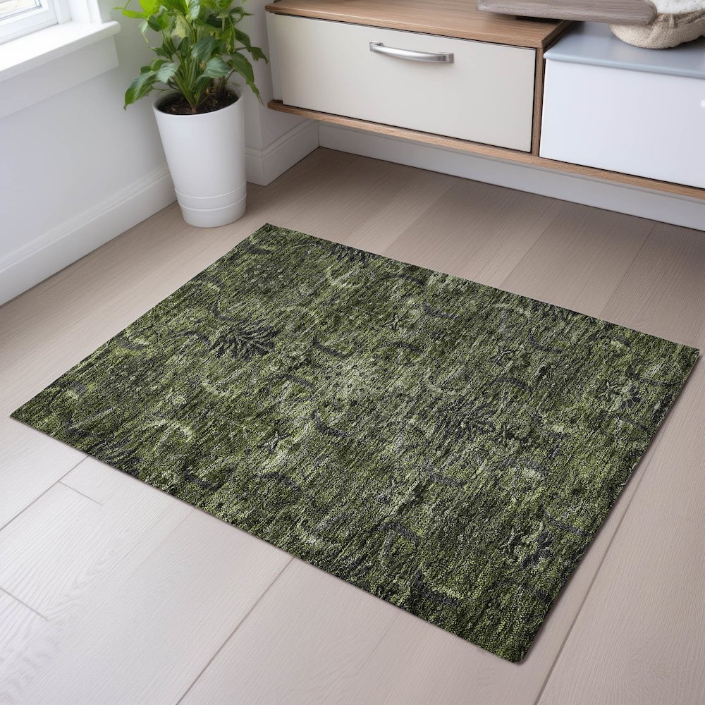 Premium Machine Washable Mayfield AMF1082 Olive 1'8" x 2'6" Rug. Picture 5