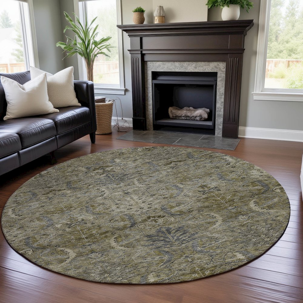 Premium Machine Washable Mayfield AMF1082 Taupe 8' x 8' Round Rug. Picture 5