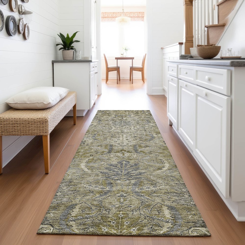 Premium Machine Washable Mayfield AMF1082 Taupe 2'3" x 7'6" Runner Rug. Picture 5