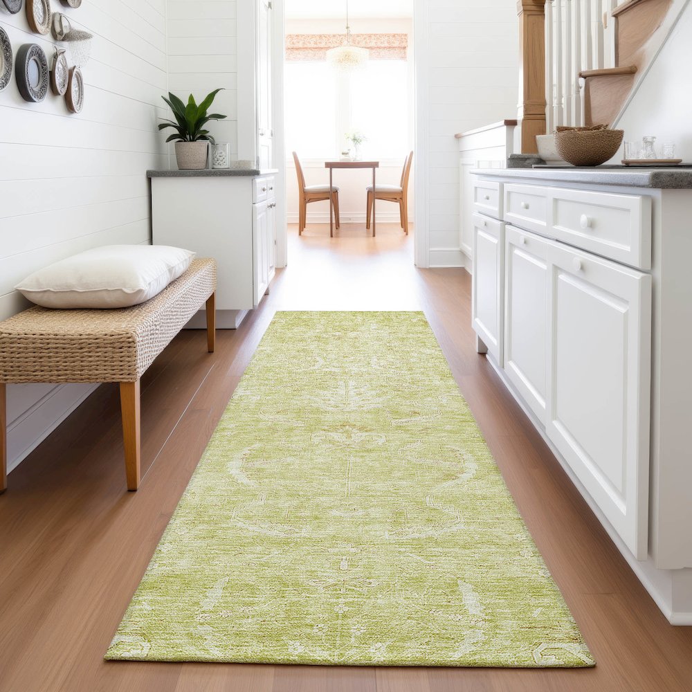 Premium Machine Washable Mayfield AMF1083 Aloe 2'3" x 7'6" Runner Rug. Picture 5