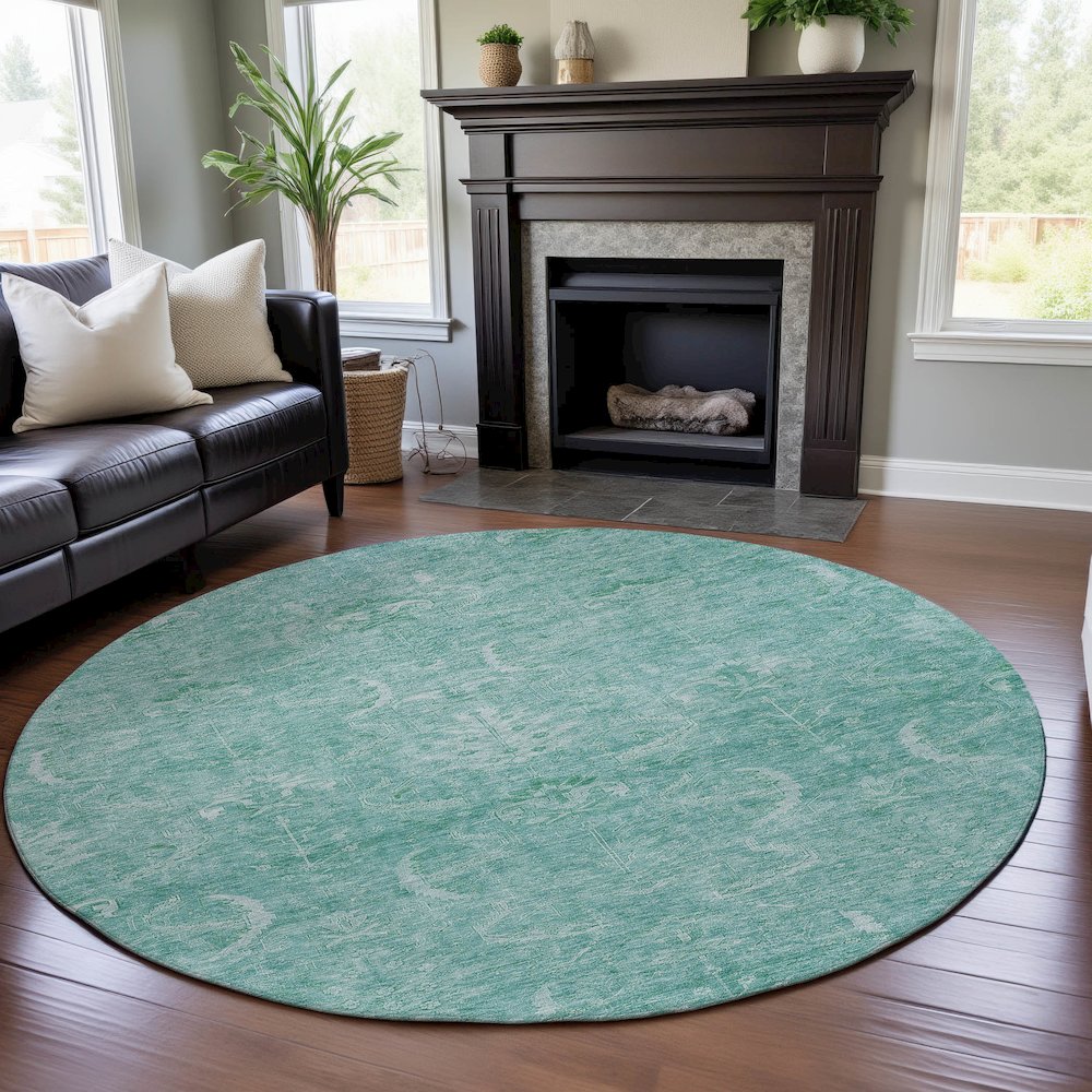 Premium Machine Washable Mayfield AMF1083 Aqua 8' x 8' Round Rug. Picture 5