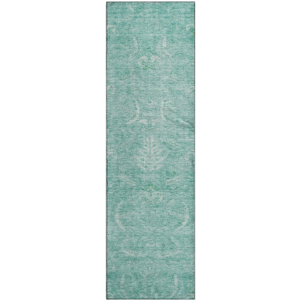 Premium Machine Washable Mayfield AMF1083 Aqua 2'3" x 7'6" Runner Rug. Picture 1