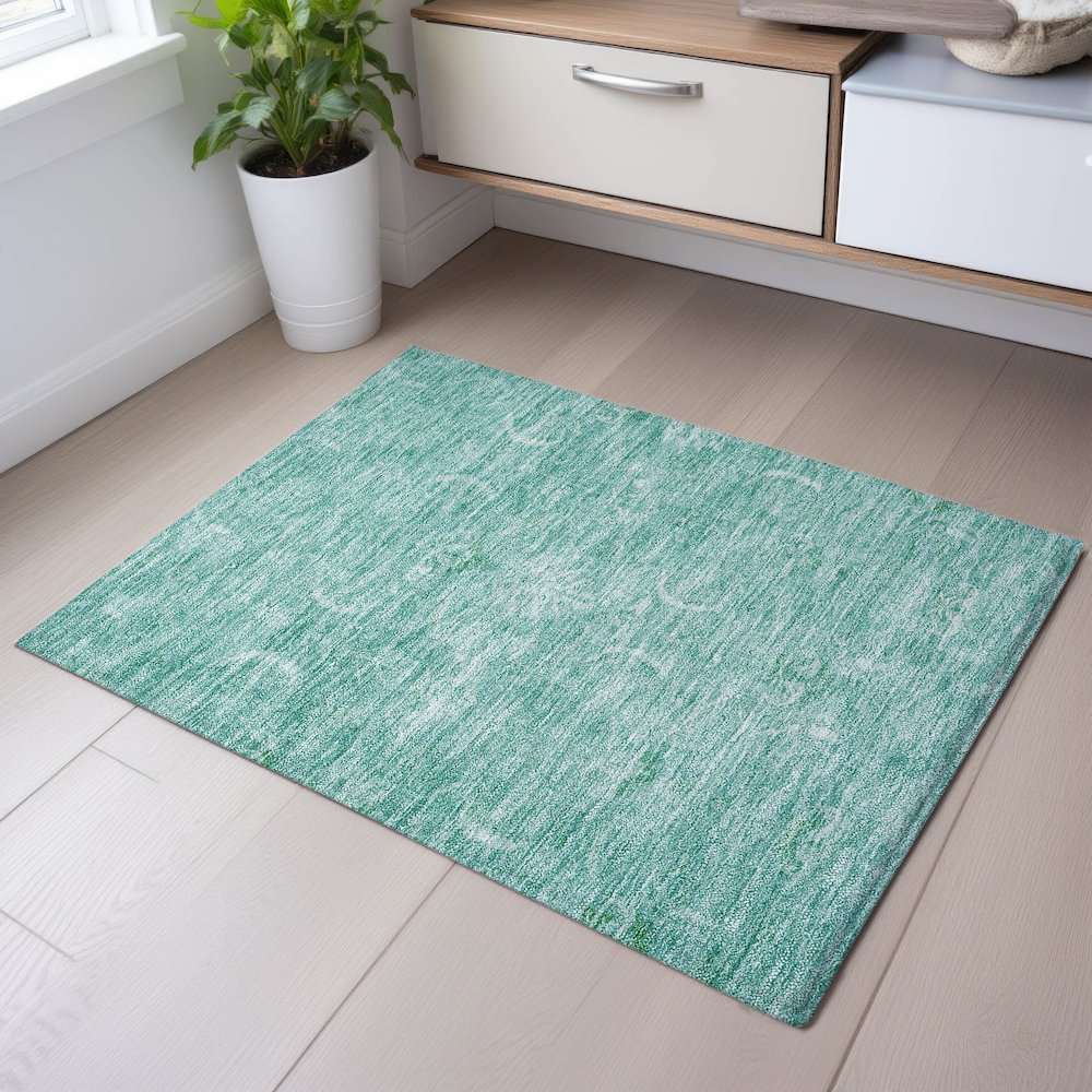 Premium Machine Washable Mayfield AMF1083 Aqua 1'8" x 2'6" Rug. Picture 5