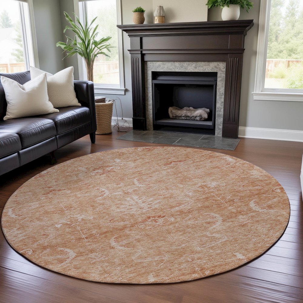 Premium Machine Washable Mayfield AMF1083 Salmon 8' x 8' Round Rug. Picture 5