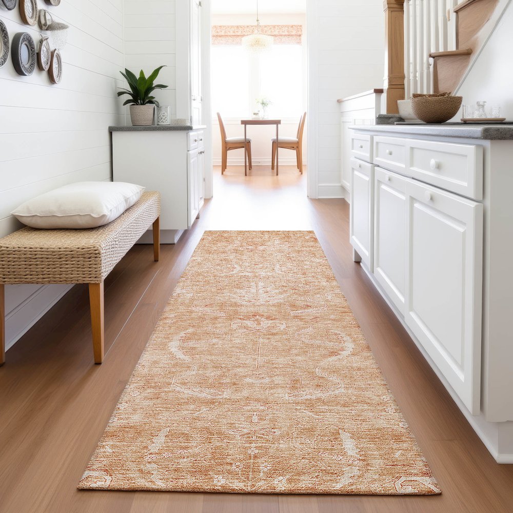 Premium Machine Washable Mayfield AMF1083 Salmon 2'3" x 7'6" Runner Rug. Picture 5