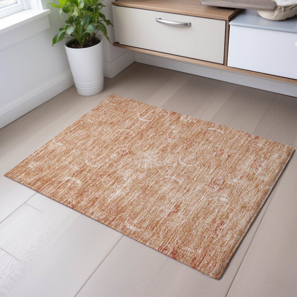 Premium Machine Washable Mayfield AMF1083 Salmon 1'8" x 2'6" Rug. Picture 5