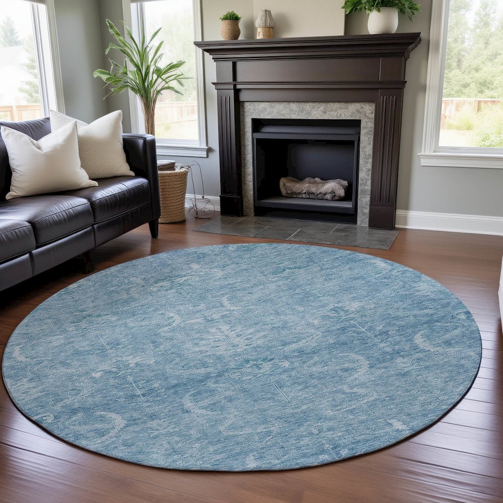 Premium Machine Washable Mayfield AMF1083 Sky 8' x 8' Round Rug. Picture 5