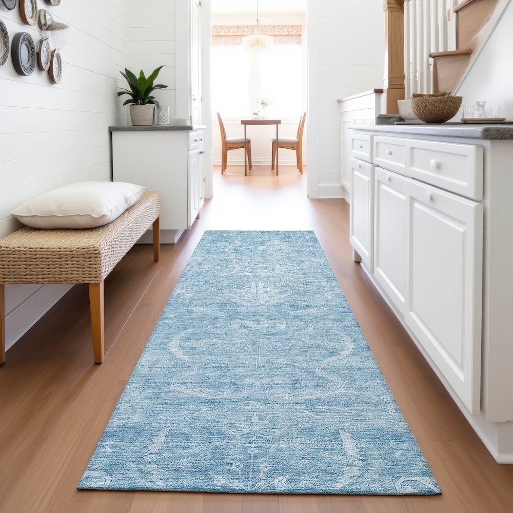 Premium Machine Washable Mayfield AMF1083 Sky 2'3" x 7'6" Runner Rug. Picture 5