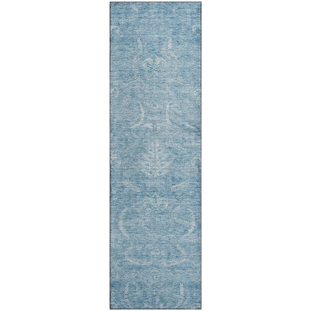 Premium Machine Washable Mayfield AMF1083 Sky 2'3" x 7'6" Runner Rug. Picture 1