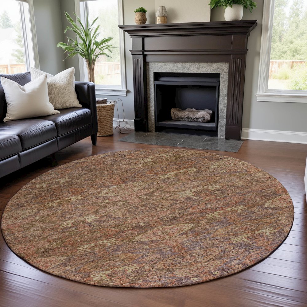 Premium Machine Washable Mayfield AMF1084 Brown 8' x 8' Round Rug. Picture 5