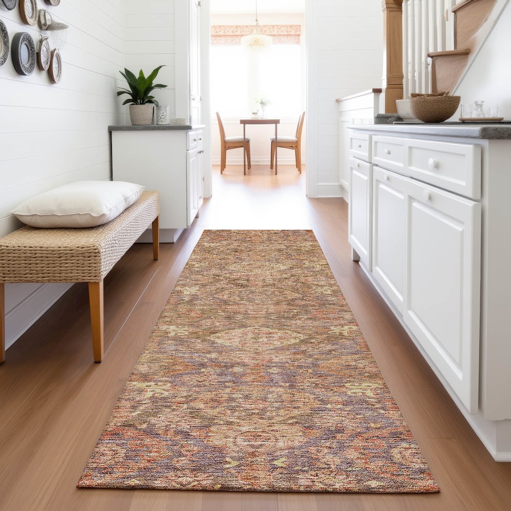 Premium Machine Washable Mayfield AMF1084 Brown 2'3" x 7'6" Runner Rug. Picture 5