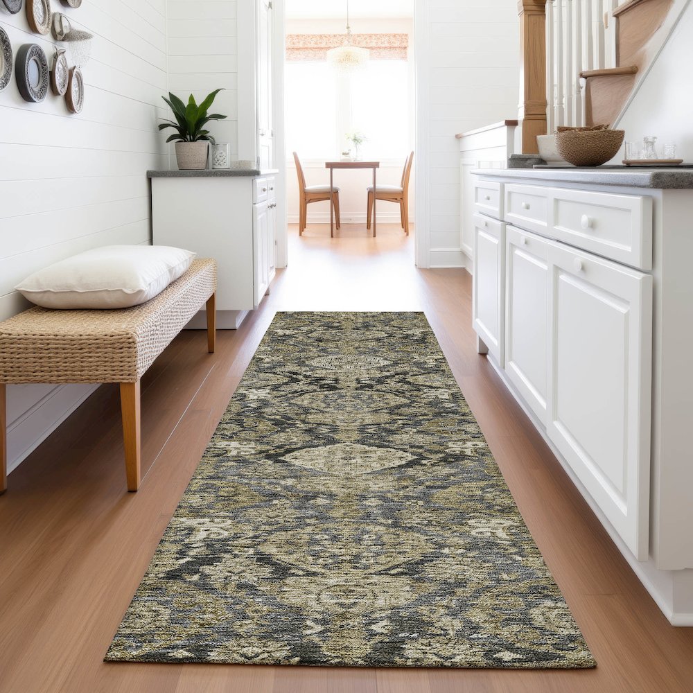 Premium Machine Washable Mayfield AMF1084 Charcoal 2'3" x 7'6" Runner Rug. Picture 5