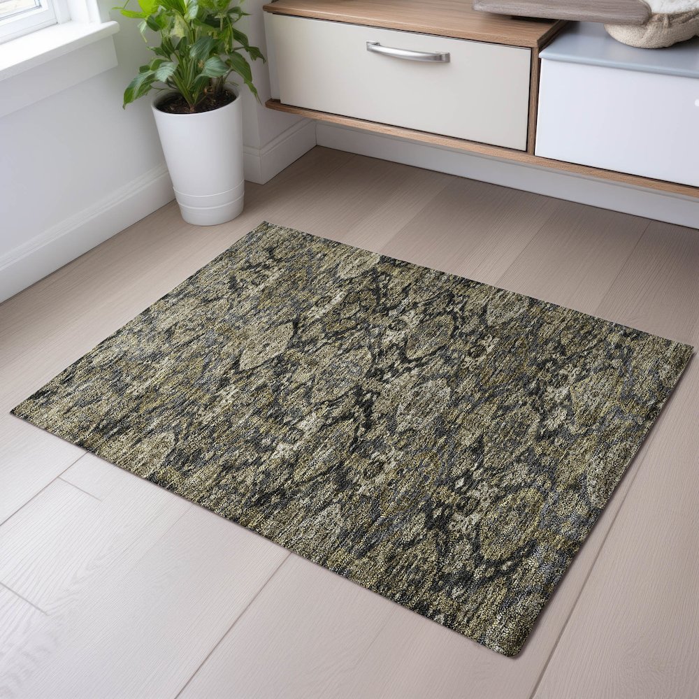 Premium Machine Washable Mayfield AMF1084 Charcoal 1'8" x 2'6" Rug. Picture 5