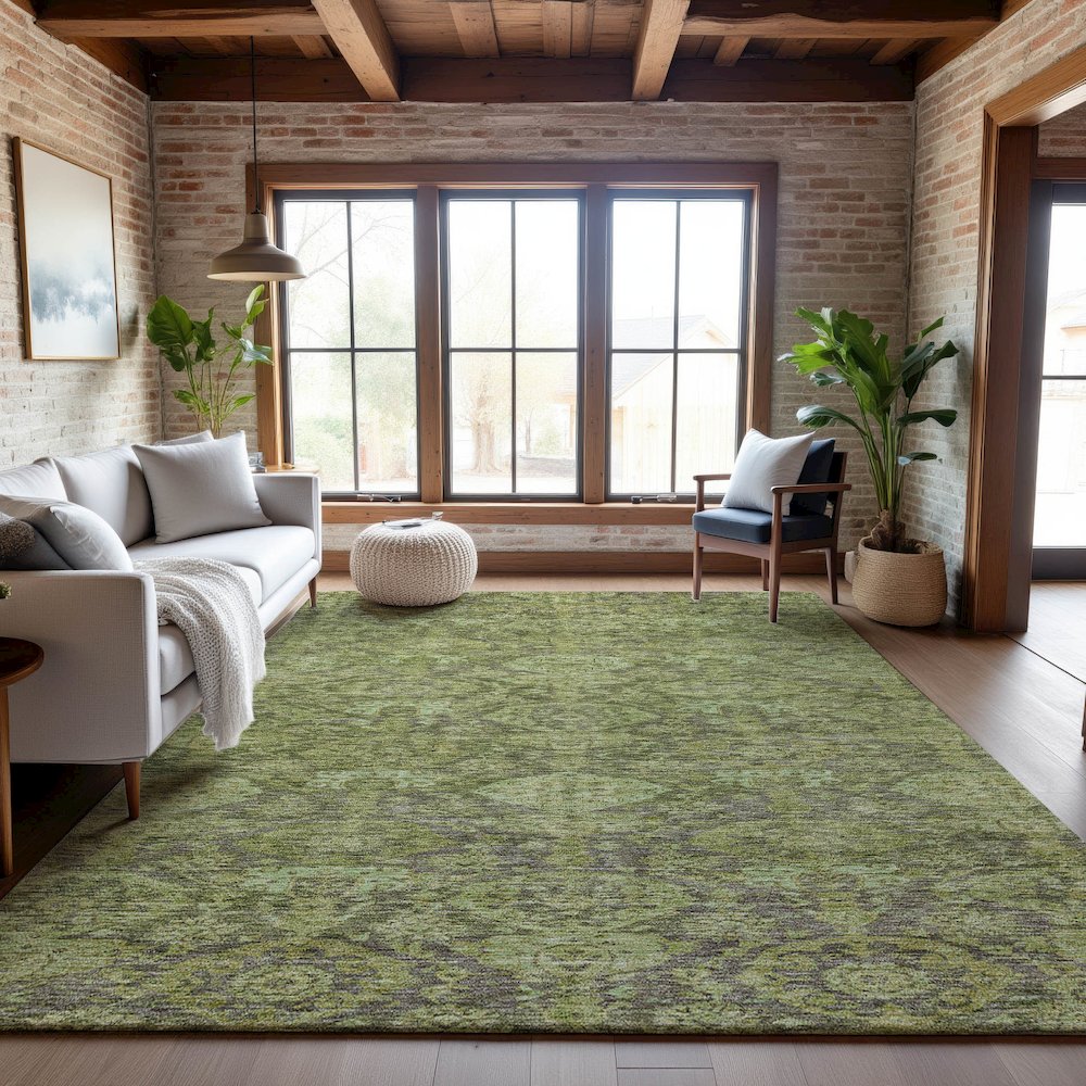 Premium Machine Washable Mayfield AMF1084 Green 2'6" x 3'10" Rug. Picture 5