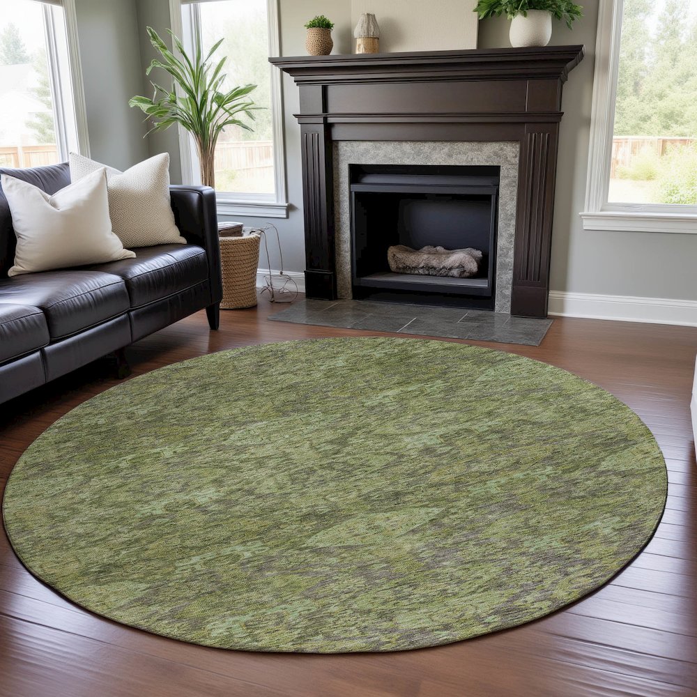 Premium Machine Washable Mayfield AMF1084 Green 8' x 8' Round Rug. Picture 5