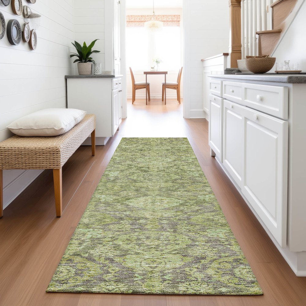 Premium Machine Washable Mayfield AMF1084 Green 2'3" x 7'6" Runner Rug. Picture 5