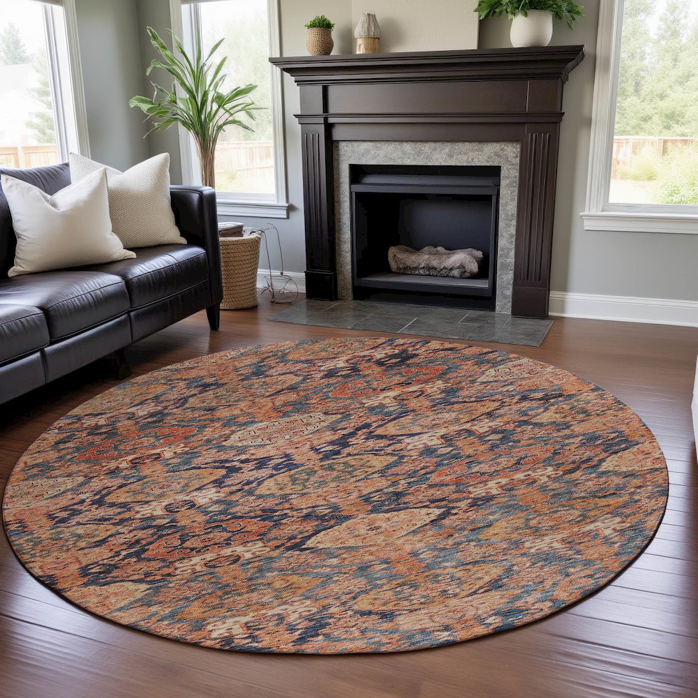 Premium Machine Washable Mayfield AMF1084 Terracotta 8' x 8' Round Rug. Picture 5