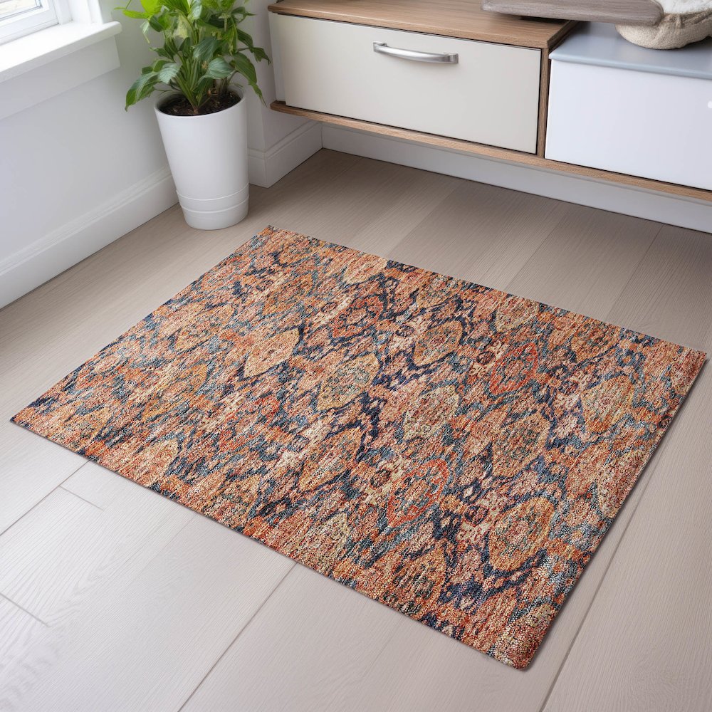 Premium Machine Washable Mayfield AMF1084 Terracotta 1'8" x 2'6" Rug. Picture 5