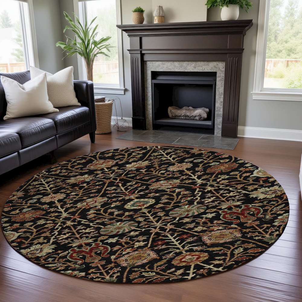 Premium Machine Washable Mayfield AMF1085 Black 8' x 8' Round Rug. Picture 5