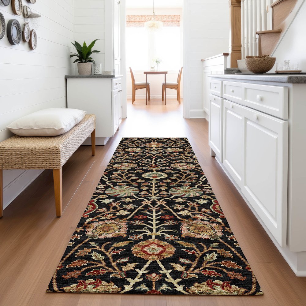 Premium Machine Washable Mayfield AMF1085 Black 2'3" x 7'6" Runner Rug. Picture 5