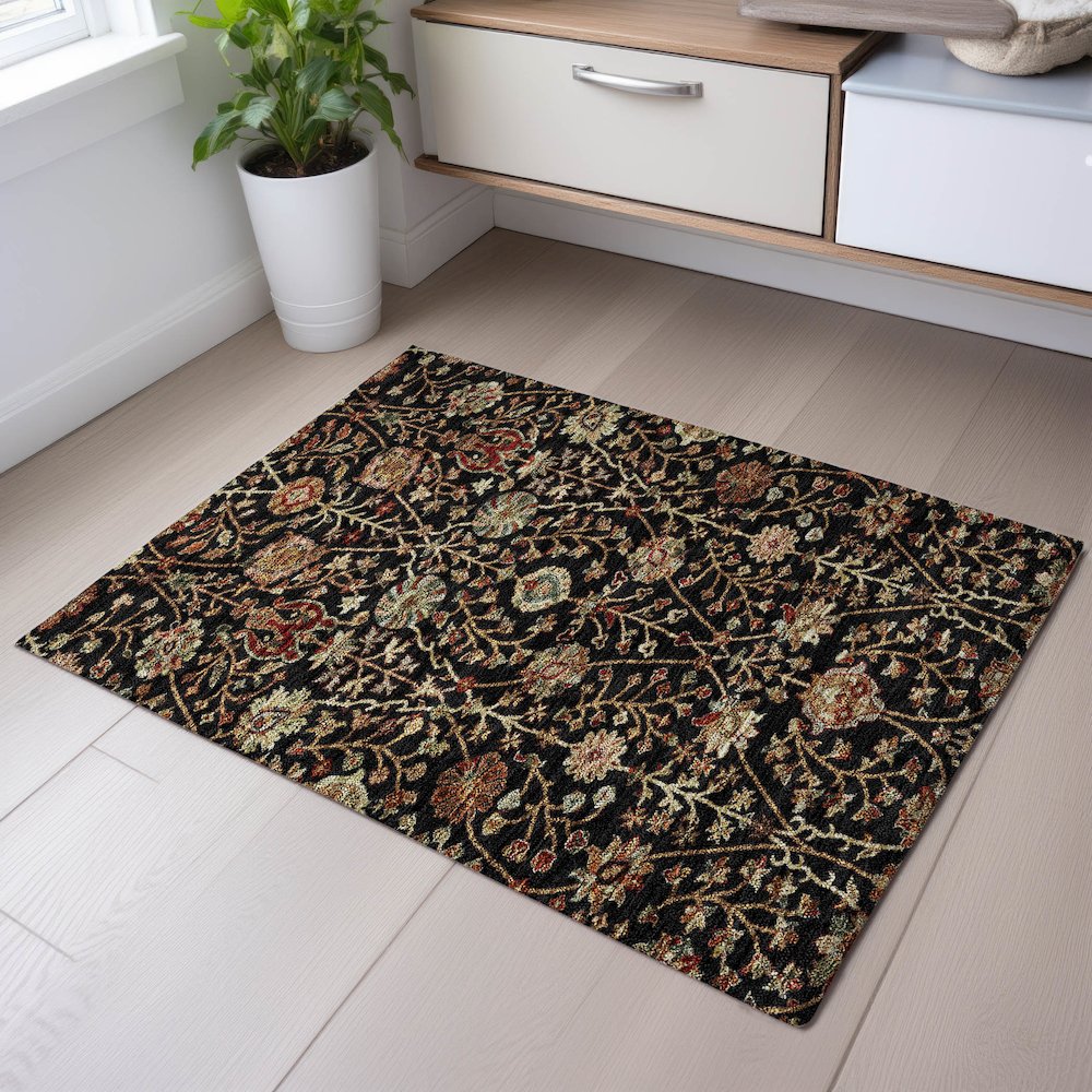 Premium Machine Washable Mayfield AMF1085 Black 1'8" x 2'6" Rug. Picture 5