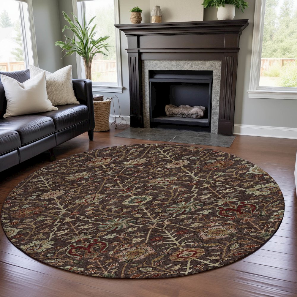 Premium Machine Washable Mayfield AMF1085 Chocolate 8' x 8' Round Rug. Picture 5