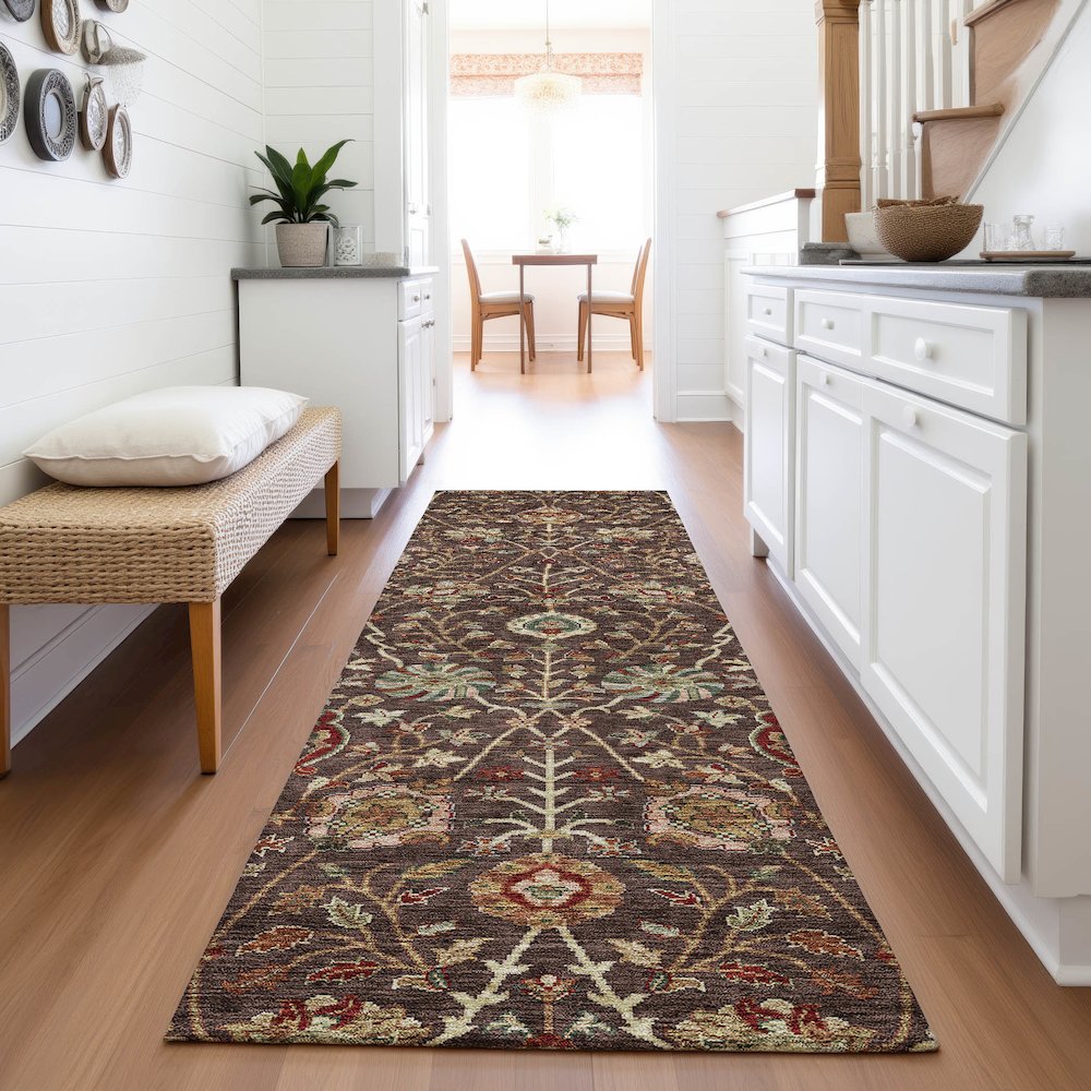 Premium Machine Washable Mayfield AMF1085 Chocolate 2'3" x 7'6" Runner Rug. Picture 5