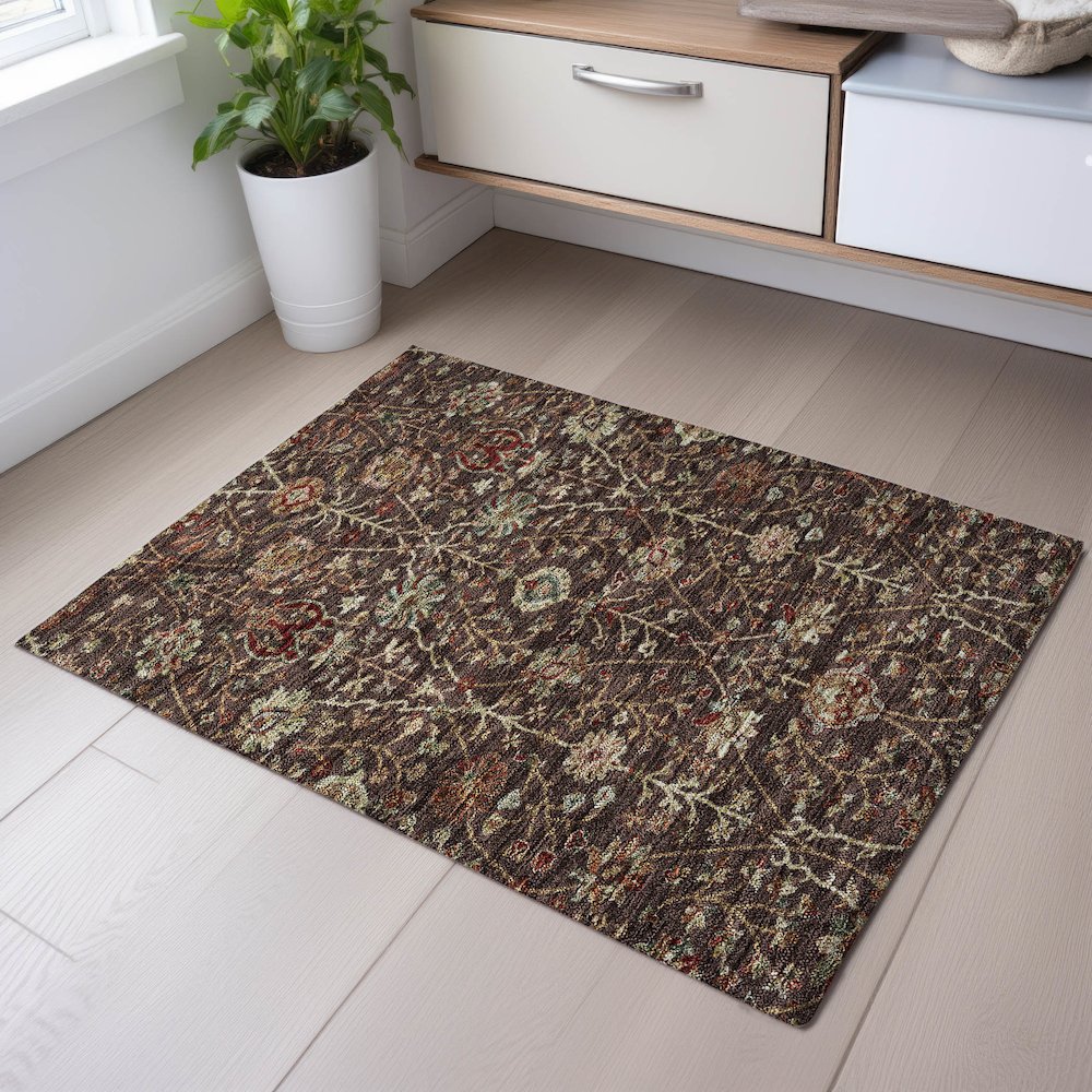 Premium Machine Washable Mayfield AMF1085 Chocolate 1'8" x 2'6" Rug. Picture 5