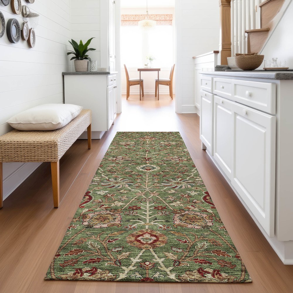 Premium Machine Washable Mayfield AMF1085 Fern 2'3" x 7'6" Runner Rug. Picture 5