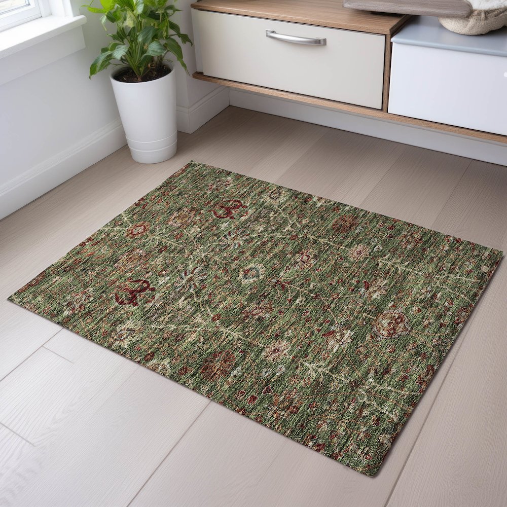 Premium Machine Washable Mayfield AMF1085 Fern 1'8" x 2'6" Rug. Picture 5