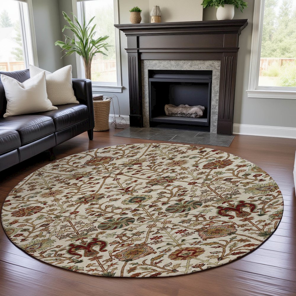 Premium Machine Washable Mayfield AMF1085 Ivory 8' x 8' Round Rug. Picture 5