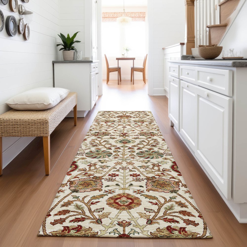 Premium Machine Washable Mayfield AMF1085 Ivory 2'3" x 7'6" Runner Rug. Picture 5