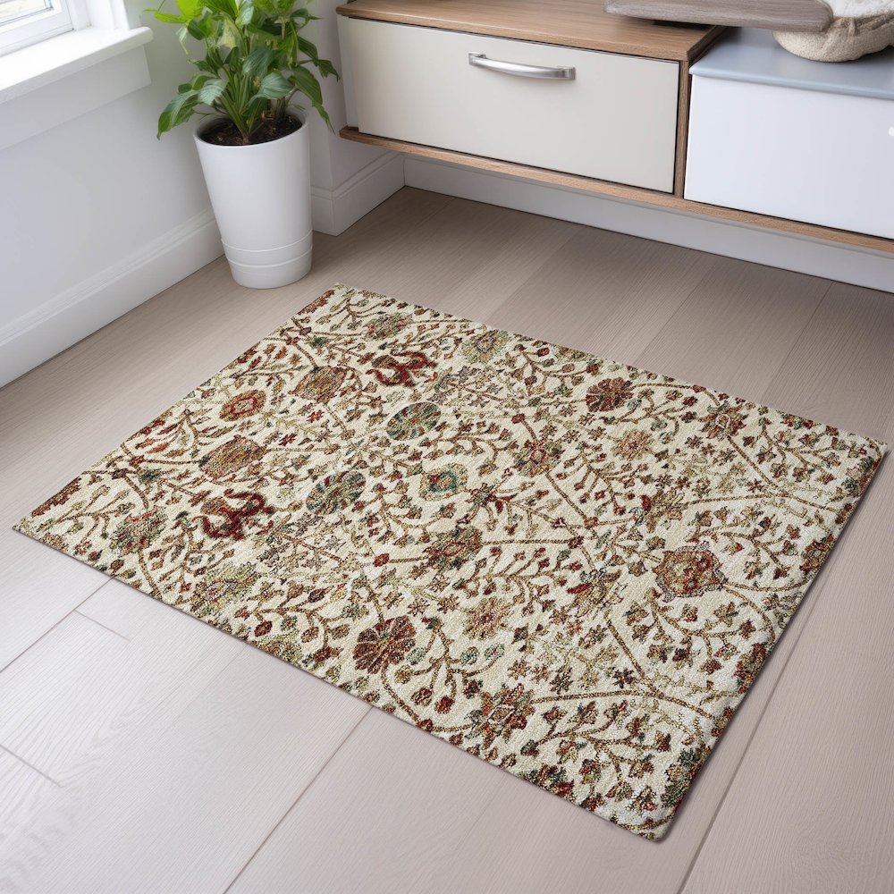 Premium Machine Washable Mayfield AMF1085 Ivory 1'8" x 2'6" Rug. Picture 5