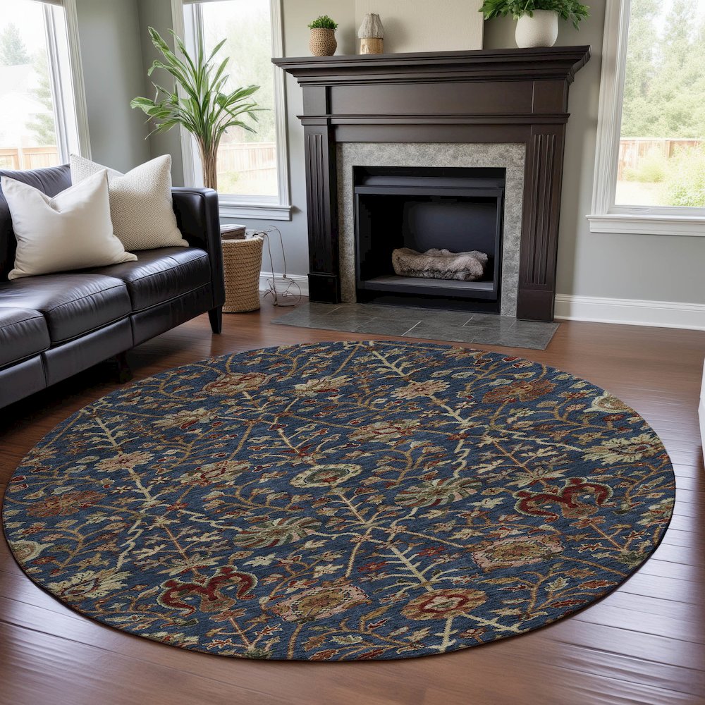 Premium Machine Washable Mayfield AMF1085 Navy 8' x 8' Round Rug. Picture 5
