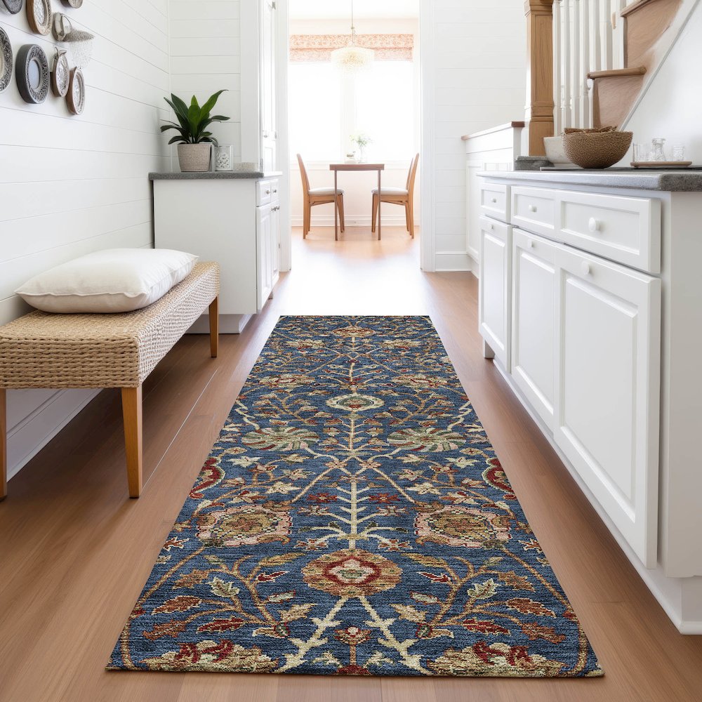 Premium Machine Washable Mayfield AMF1085 Navy 2'3" x 7'6" Runner Rug. Picture 5