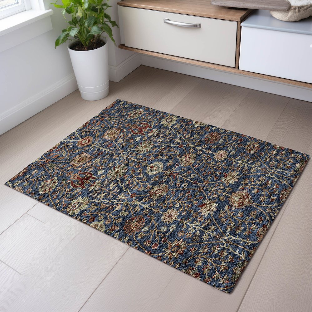 Premium Machine Washable Mayfield AMF1085 Navy 1'8" x 2'6" Rug. Picture 5