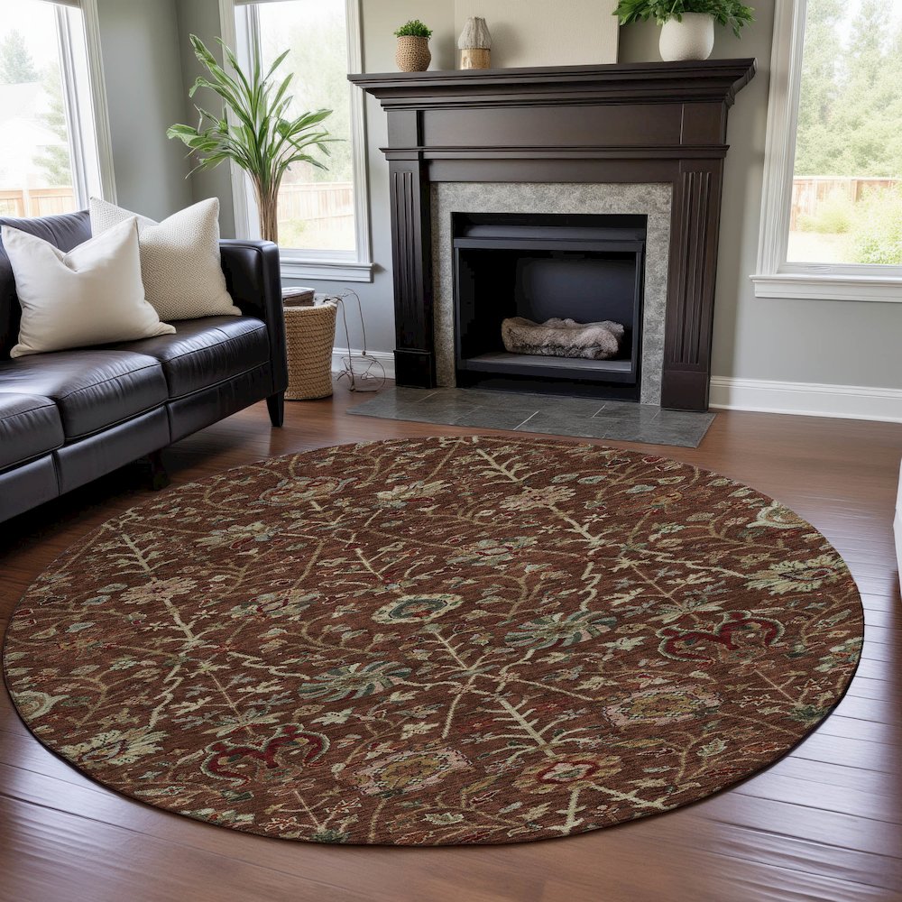 Premium Machine Washable Mayfield AMF1085 Paprika 8' x 8' Round Rug. Picture 5