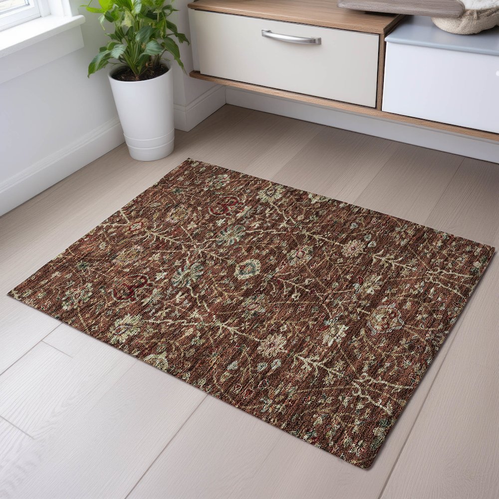 Premium Machine Washable Mayfield AMF1085 Paprika 1'8" x 2'6" Rug. Picture 5