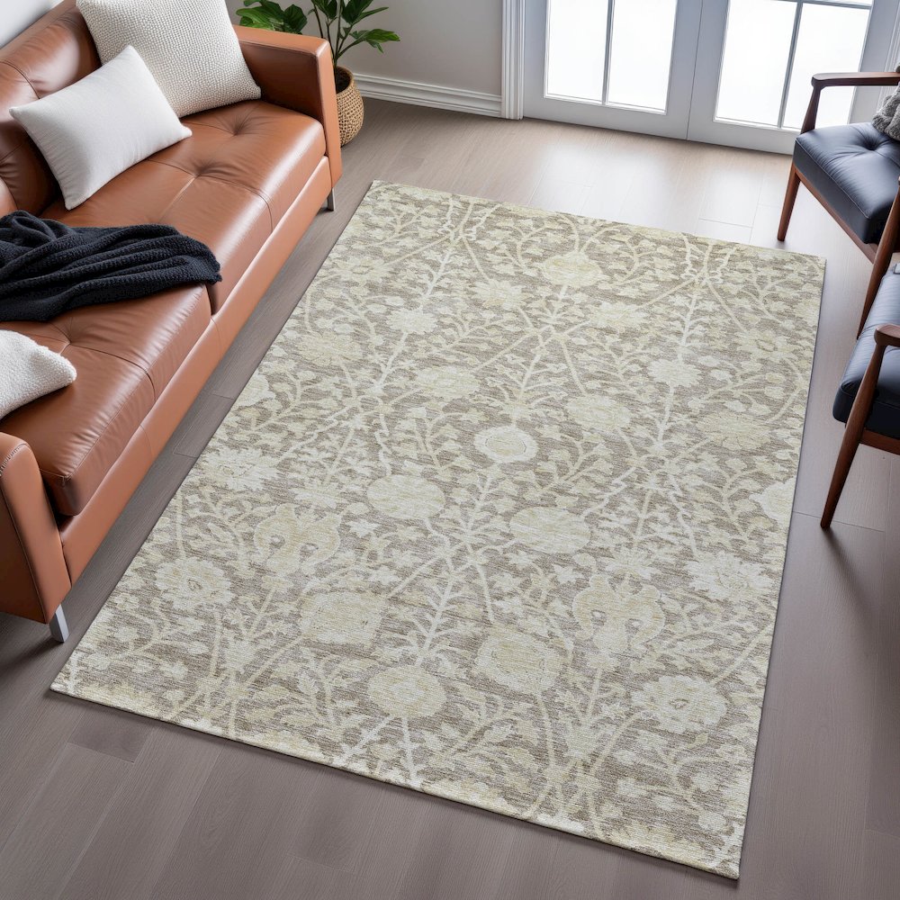 Premium Machine Washable Mayfield AMF1086 Mocha 2'6" x 3'10" Rug. Picture 6