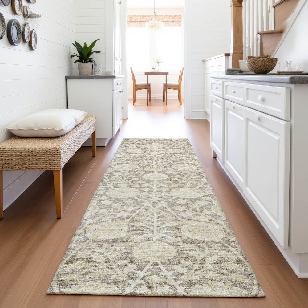 Premium Machine Washable Mayfield AMF1086 Mocha 2'3" x 7'6" Runner Rug. Picture 5