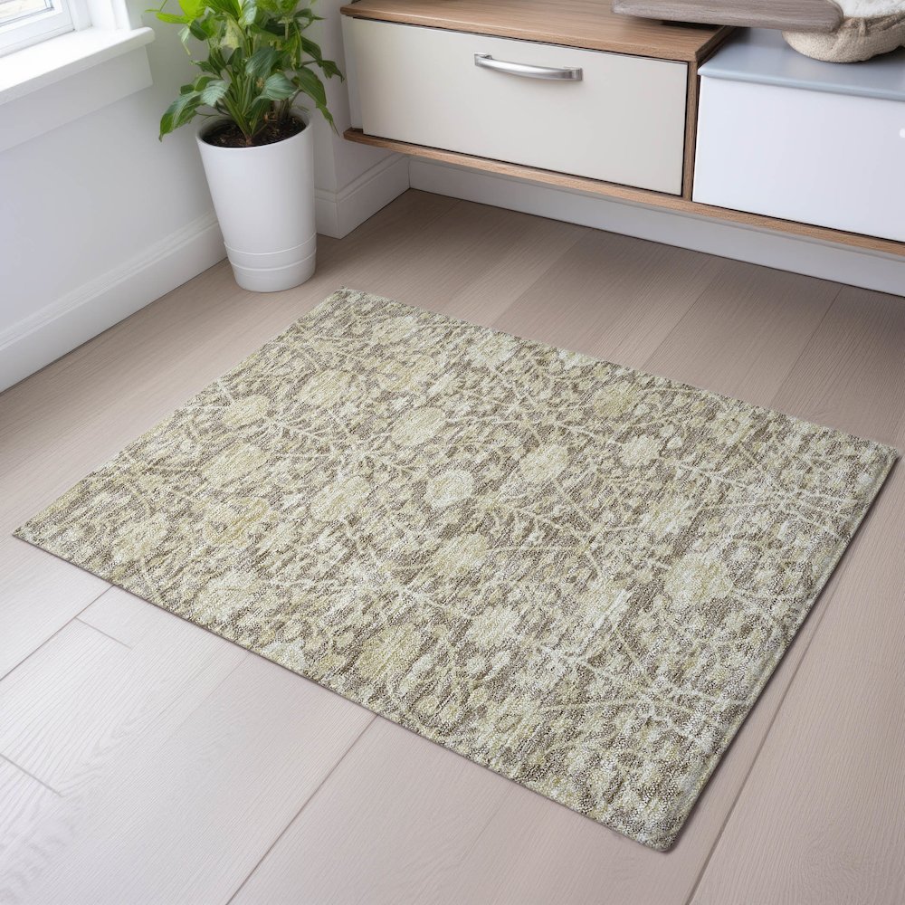 Premium Machine Washable Mayfield AMF1086 Mocha 1'8" x 2'6" Rug. Picture 5
