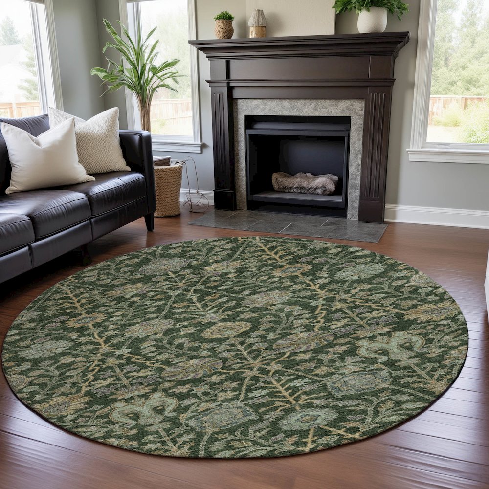 Premium Machine Washable Mayfield AMF1087 Green 8' x 8' Round Rug. Picture 5