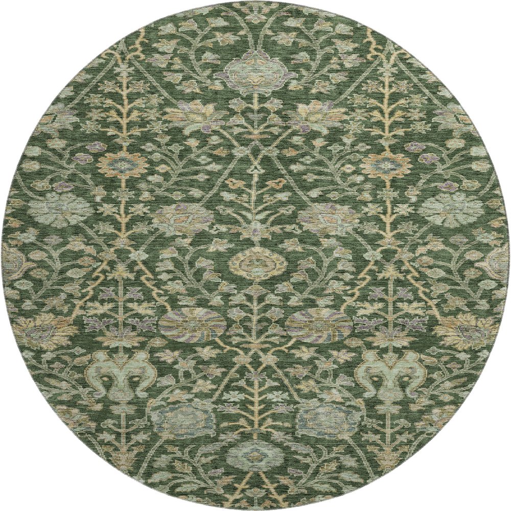 Premium Machine Washable Mayfield AMF1087 Green 8' x 8' Round Rug. Picture 1